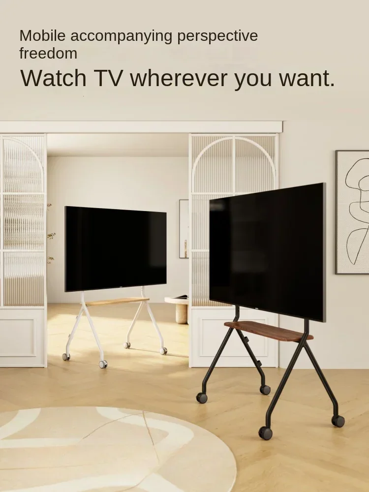 TV Removable Stand with Floor Pulley, Mobile TV Storage Shelf, Small Volume Space-saving, for 65/75/85 Inch TV