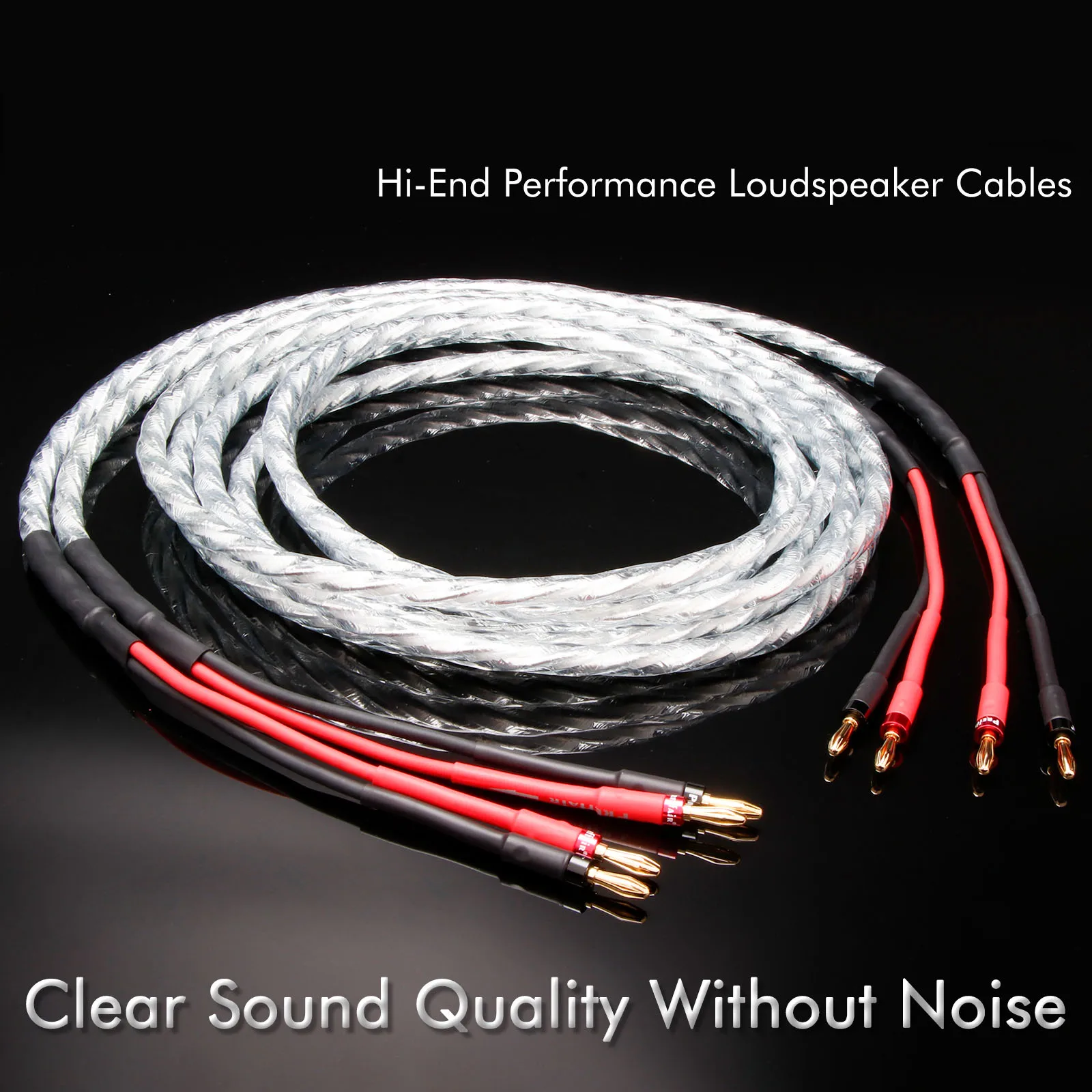 Paar Lautsprecherkabel OCC versilbertes Subwoofer-Kabel mit Bananensteckern und Y-Steckern für Lautsprecher, CD-Player und Verstärker – Detail 1