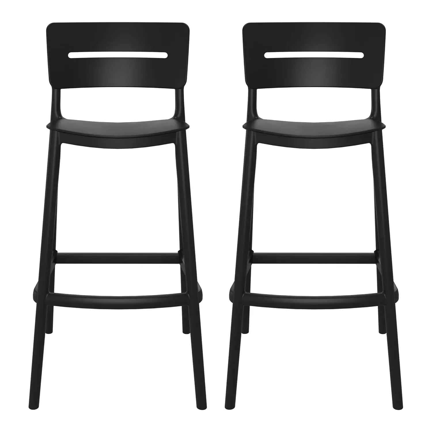 Taburetes de bar para patio al aire libre de plástico de resina de polipropileno apilables (juego de 2), negro
