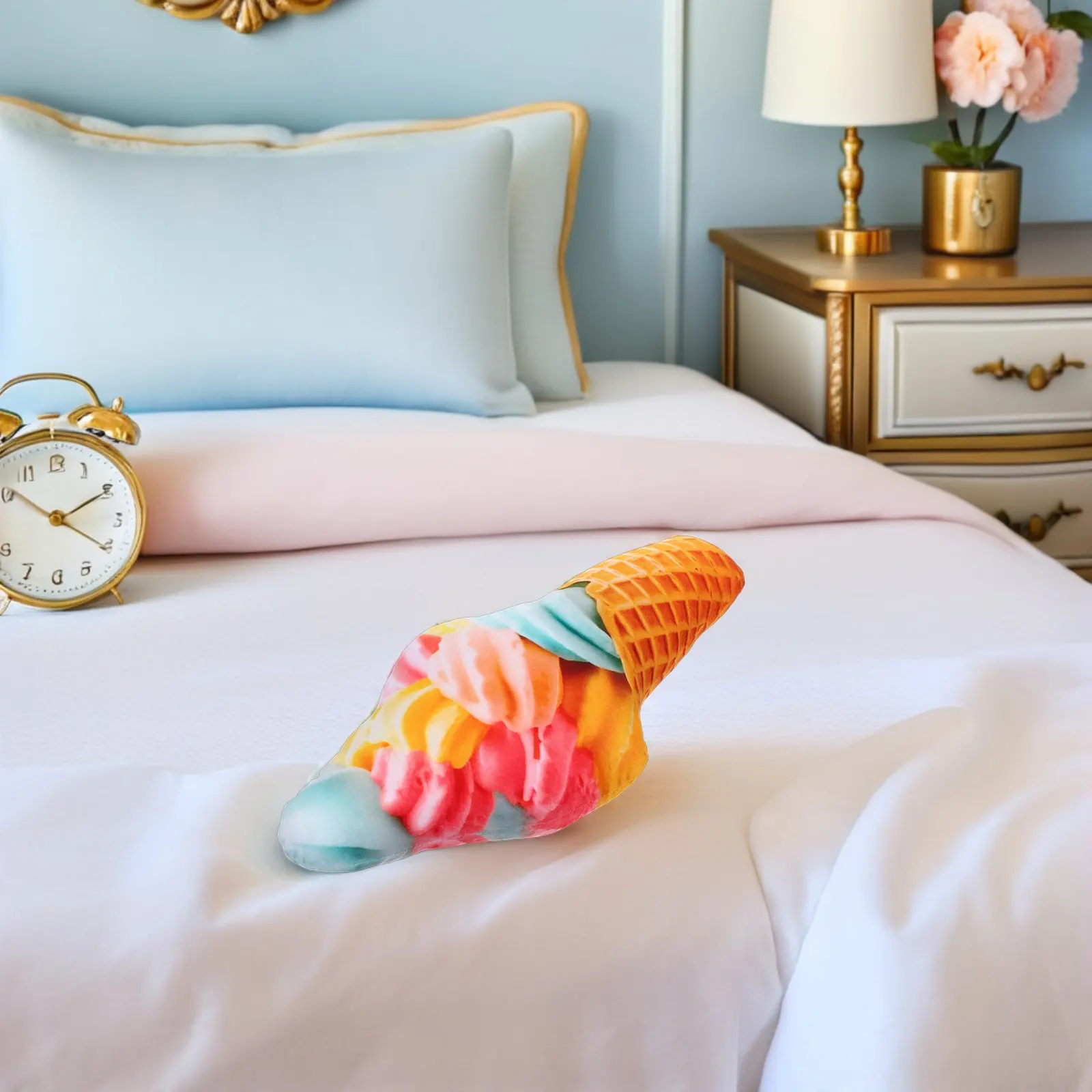 Poduszka w kształcie lodówka, 45 cm, kreskówkowa poduszka w kształcie rożka lodowego, przytulna poduszka pod lędźwie i plecy do sypialni, na sofę, do siedzenia.