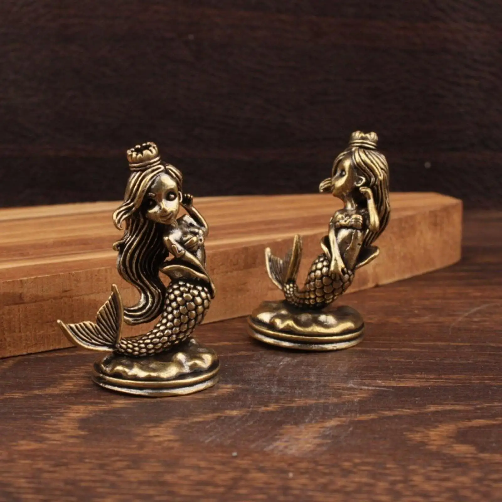 Brass Mermaid Princess Figure Ornament for Office Living Room Fireplace
