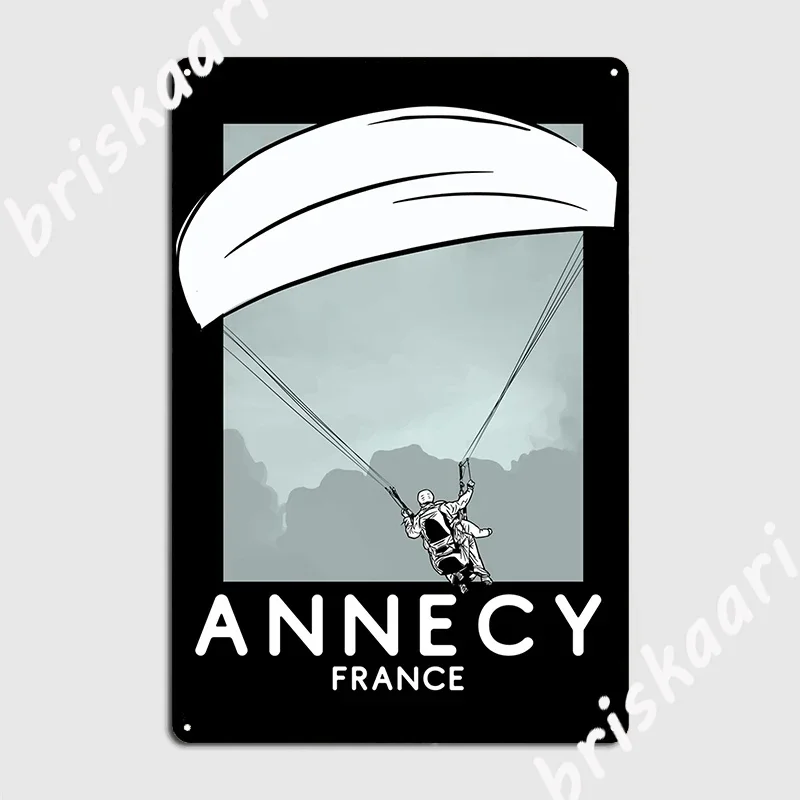 Annecy France Paragliding Metal Sign Garage Decoration Design Mural Pub Tin Sign Posters