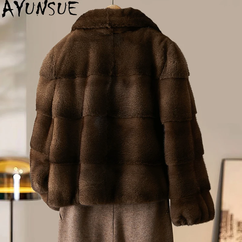 AYUNSUE Natural Mink Fur Coat Women Luxury Real Fur Jacket Whole Female Mink Womens Coats Winter Clothes 2025 Пальто Женское