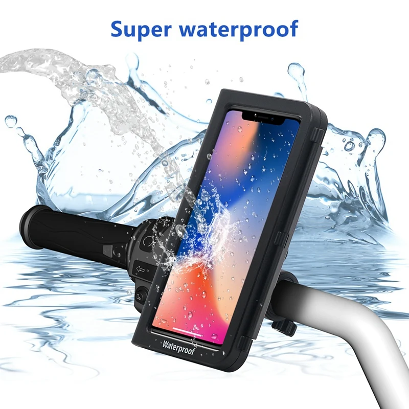 Motorcycle Phone Mount Waterproof, Bike Phone Mount With Handlebar Mount Base & Touch-Screen, 360 Rotation Phone Holder