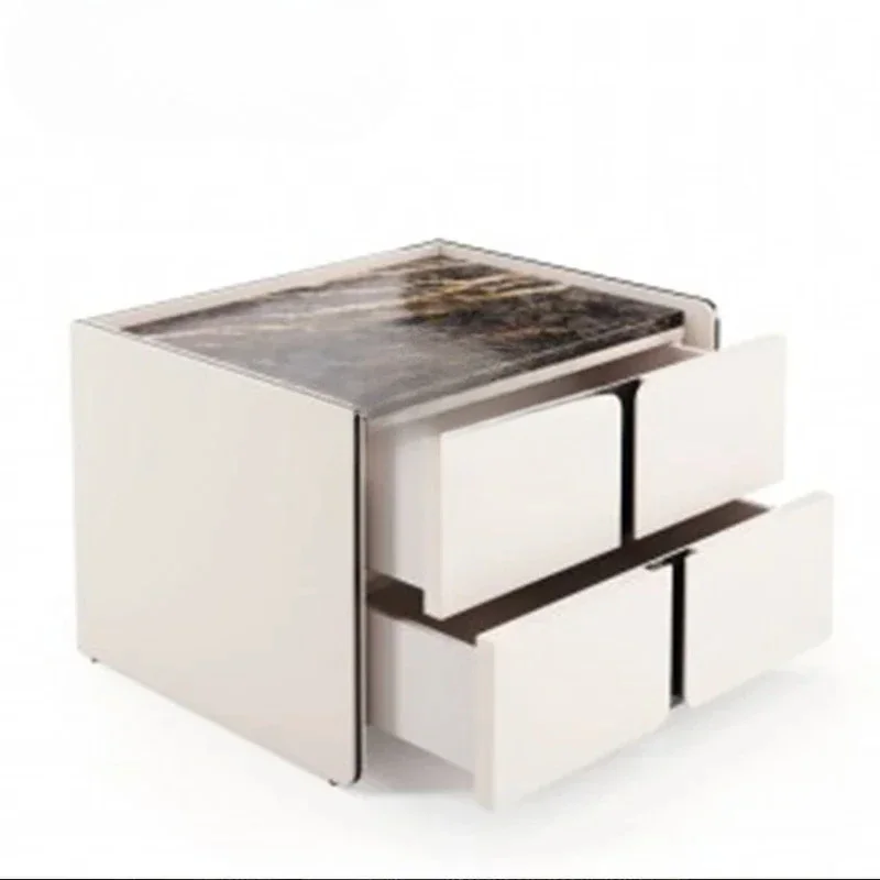 A  Italian light luxury bedside table natural marble countertop solid wood bedside cabinet bedroom storage