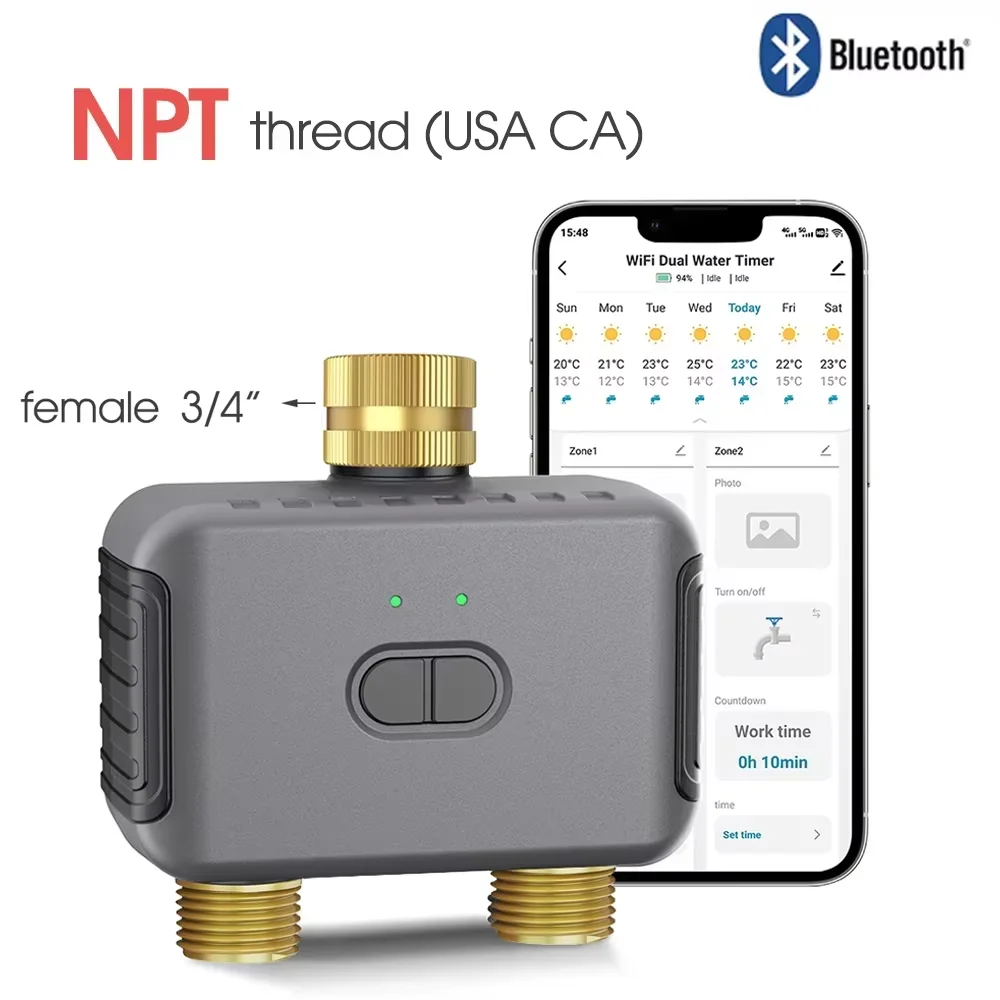 Tuya Smart Zigbee Tweekanaals irrigatiecontroller Watering Timer Sprinkler Druppelirrigatiesysteem Irrigatiebesproeiingssysteem