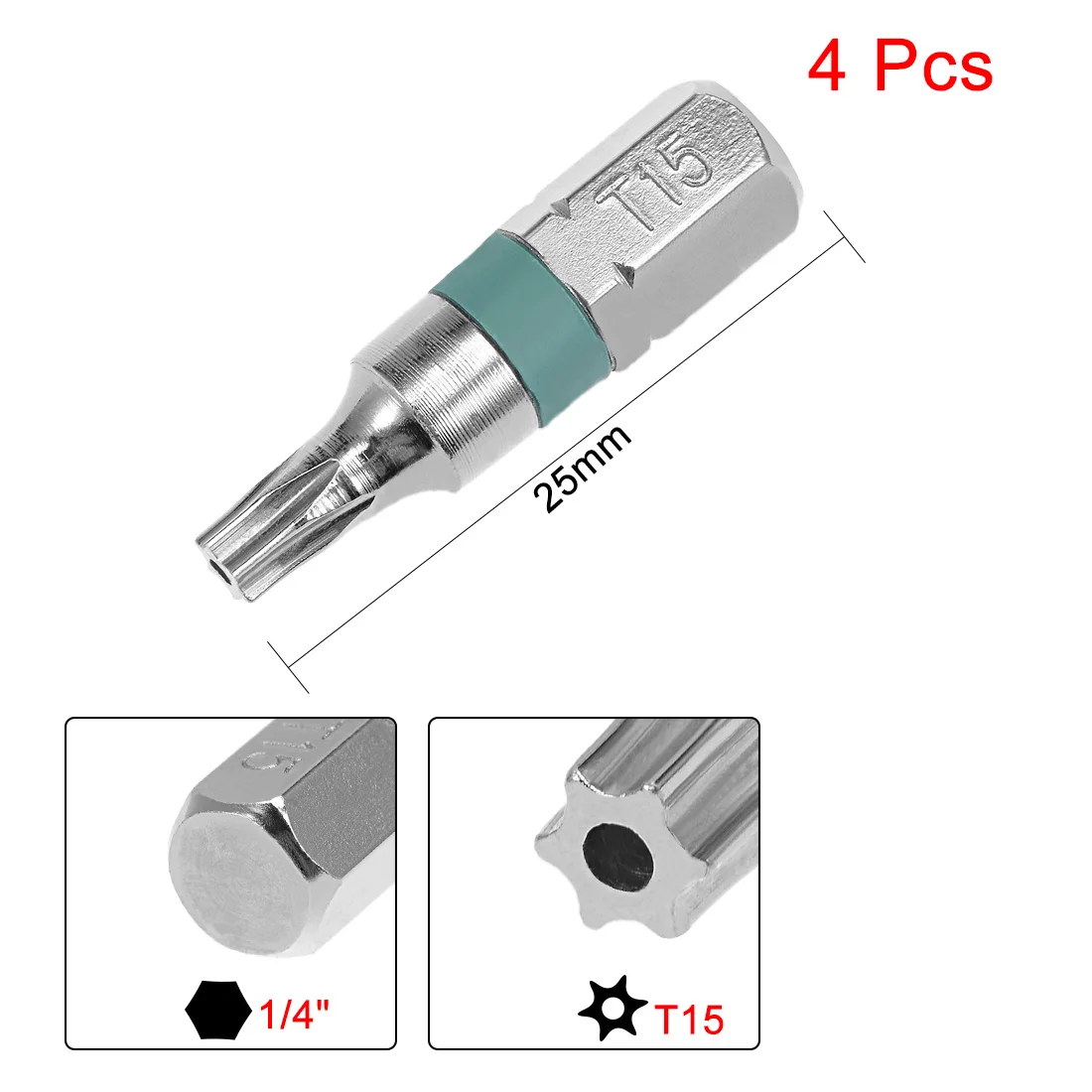 Juego de puntas de destornillador hexagonales, brocas de destornillador Torx de seguridad S2, acero, 4 piezas, 25mm, H2.5, H3, T40, T8, T10, T27,