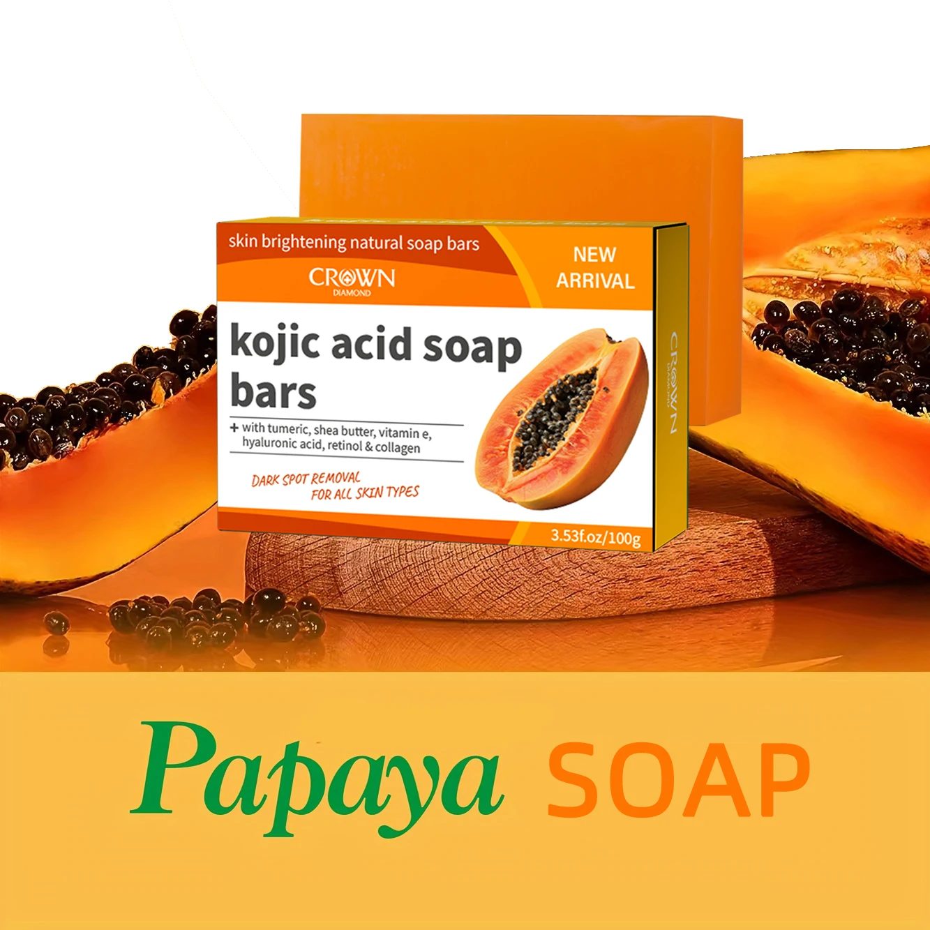 kOJIC ACID Papaya Whitening Soap Feuchtigkeitsspendender Akne-Reiniger für die Hautpflege Handgemachte Seife Kojisäure Körperhaut Tiefenreinigung Testaло