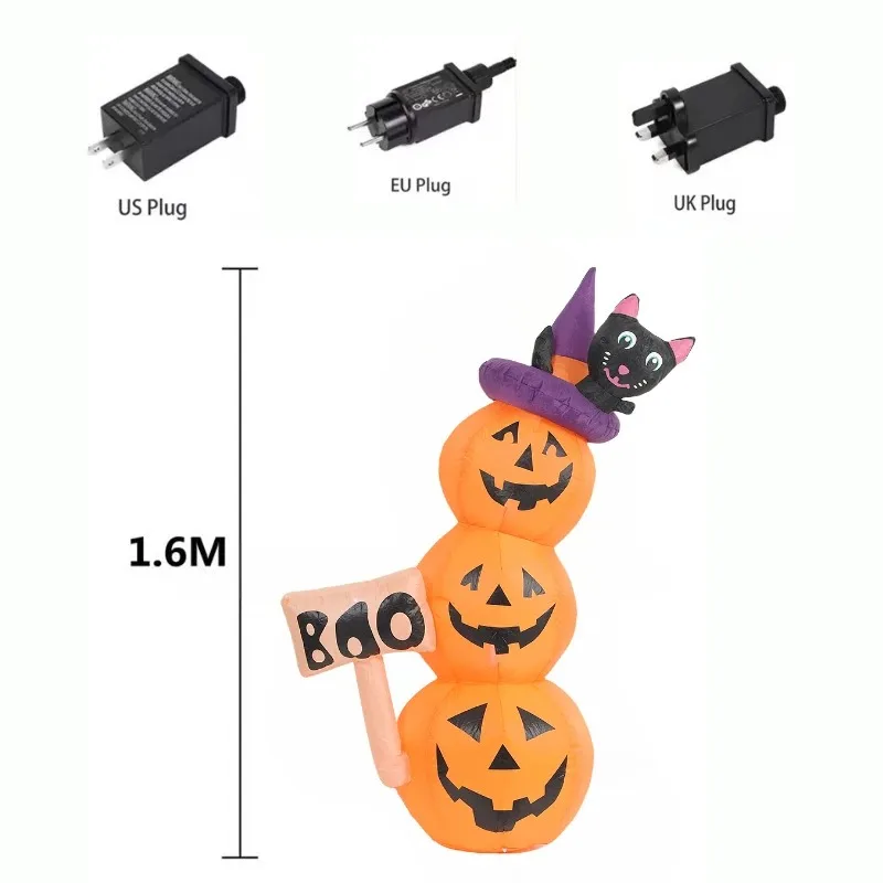5.2FT Halloween Inflatable Toys Pumpkin Tower with Cat Inflatable Model Party Outdoor Garden Indoor Decorations with LED Lights