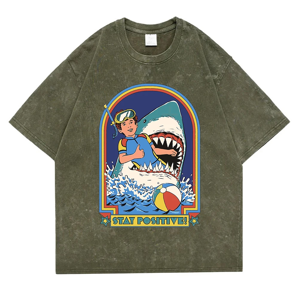 Stay Positive Printing Washed Retro Snow Mens T-Shirt Cotton Loose Tees Cotton Oversize Streetwear Breathable Tshirt Couple