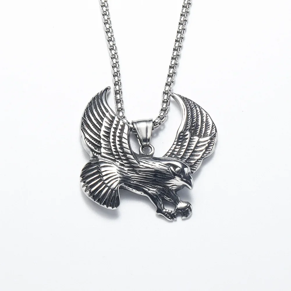 

European and American Personalized Punk Eagle Wings Pendant Retro Trendy Men's Stainless Steel Necklace Chain