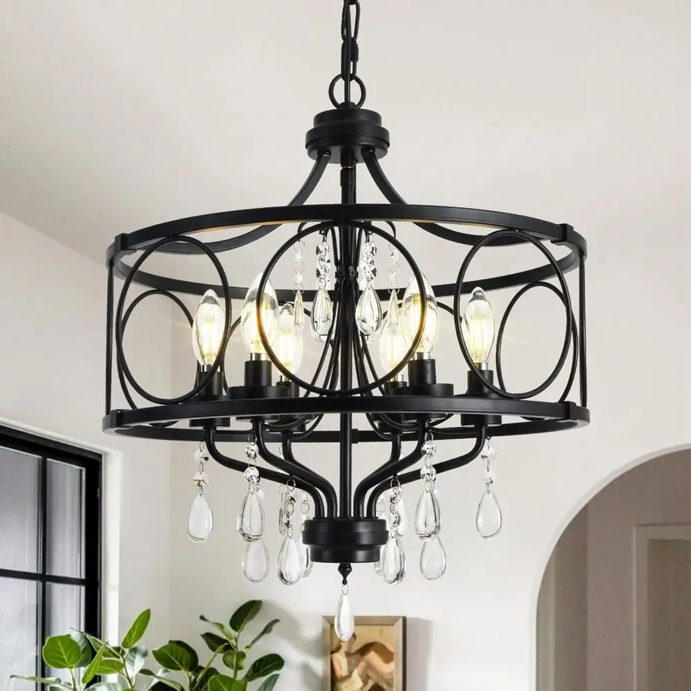 

Подвесной светильник с 6 лампами, черный хрустальный, в стиле амбарного светильника, металлический, для кухонного острова, столовой, прихожей