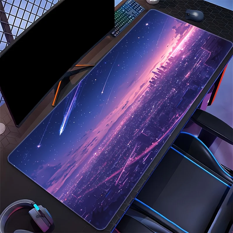 City Starry Sky Anime Desk Mat Extra Large Non-Slip Rubber Gaming Mouse Pad for Office Desktop
