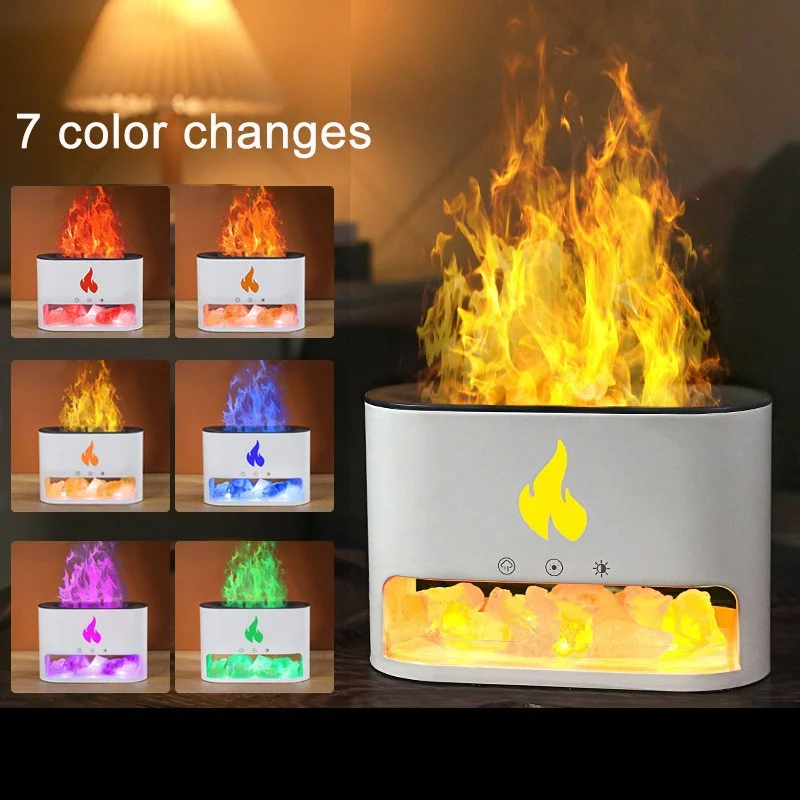 Rock Flame Essential Oil Diffuser & Humidifier - 4-Color Gradient, Auto Shut-Off, Decorative Faux Flame for Living Room, Bedroom