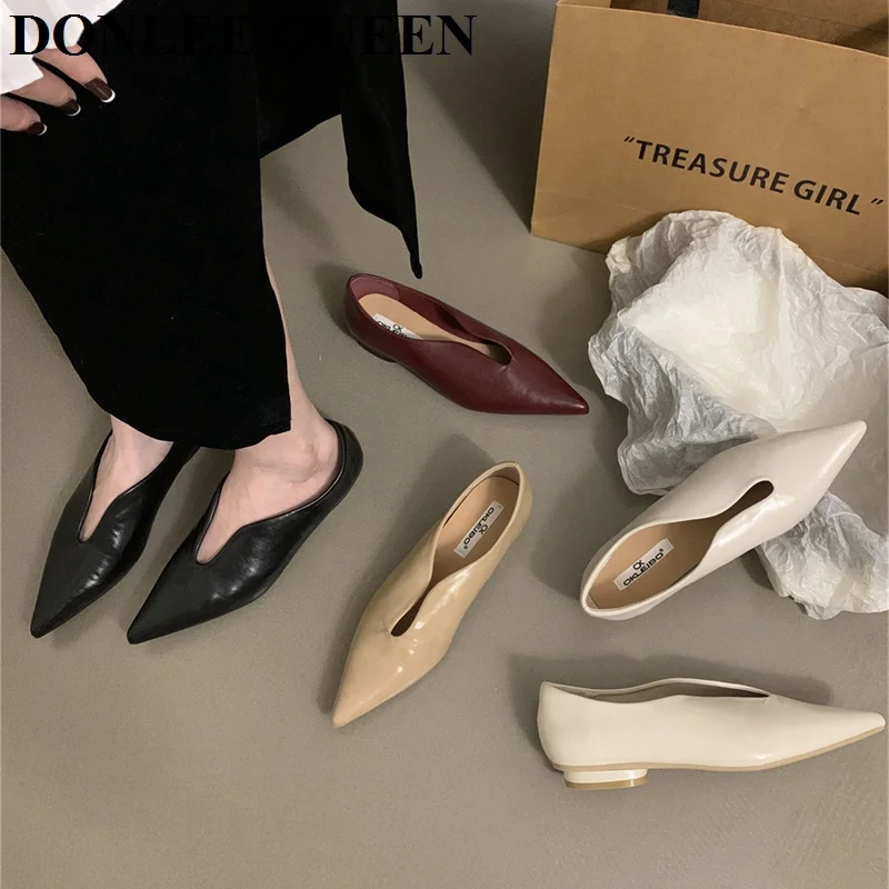 New Spring Designer Women Flats Shoes Fashion Pointed Toe Shallow Ladies Soft Sole Flat Heel Mary Jane Shoes Casual Loafer Mujer