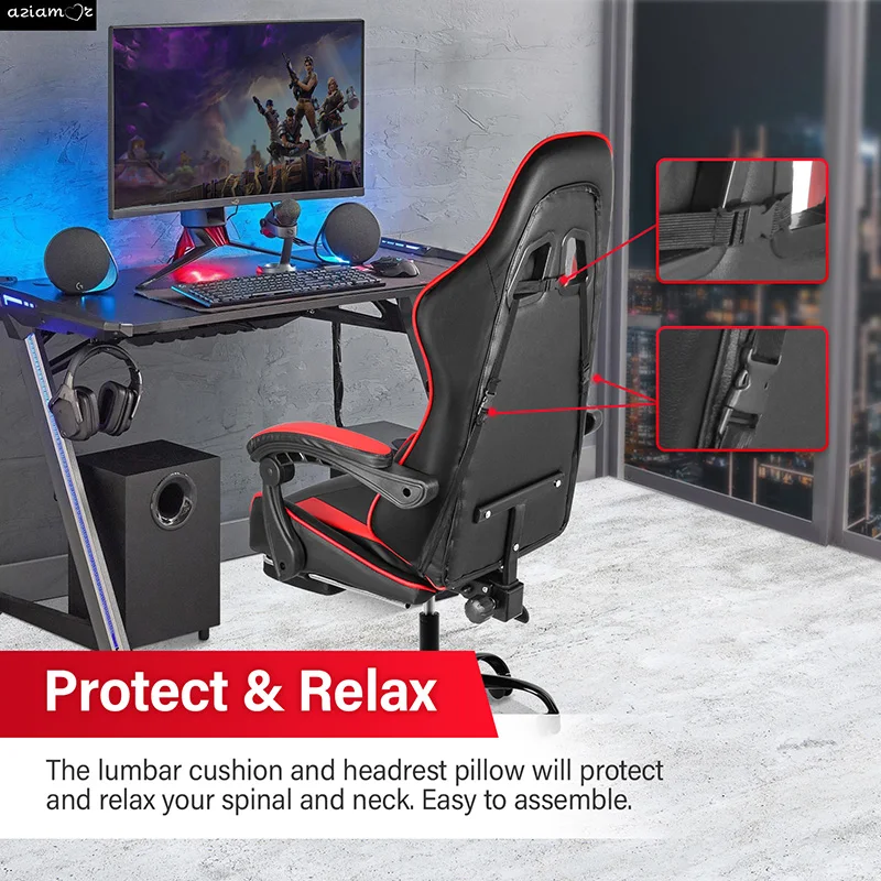 YSSOA Racing Video Backrest and Seat Height Recliner Gaming Office High Back Computer Ergonomic Adjustable Swivel Chair, With fo