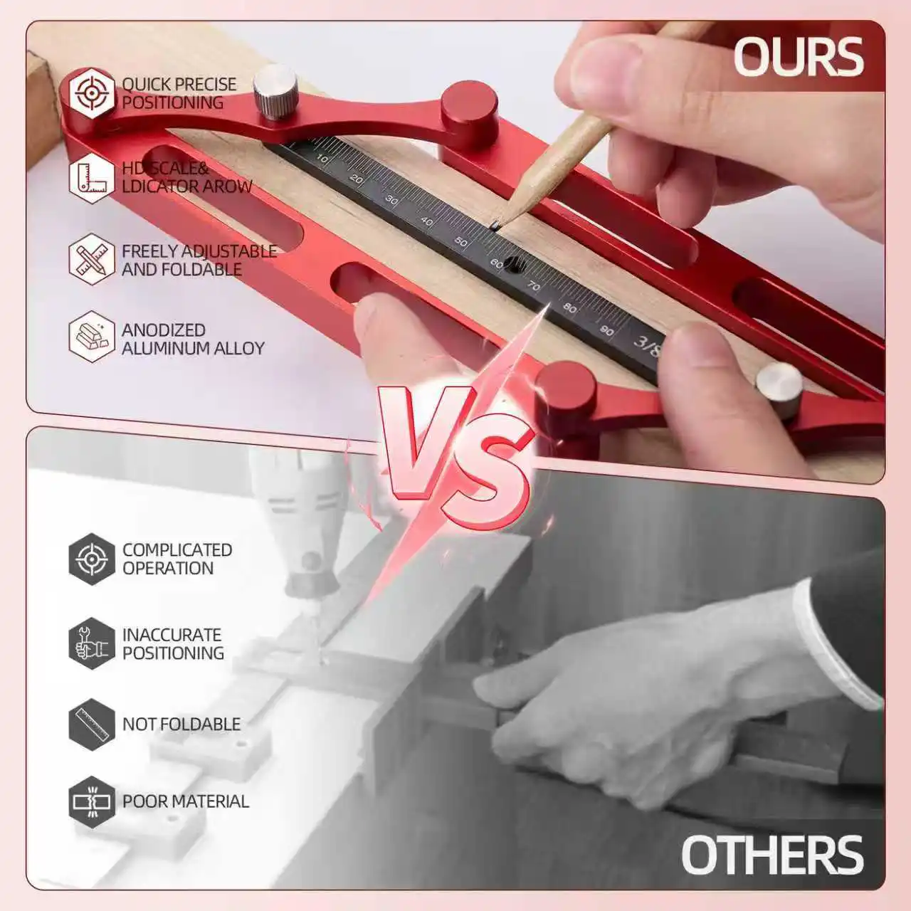 Multi-Functional Self-centering Woodworking Doweling Jig Drill Guide Wood Dowel Puncher Locator Tools Kit for Carpentry