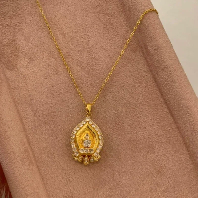 Vintage design brushed craftsm tower pendant necklace Chinese style diamond inlaid crystal High quality charm chain jewelry