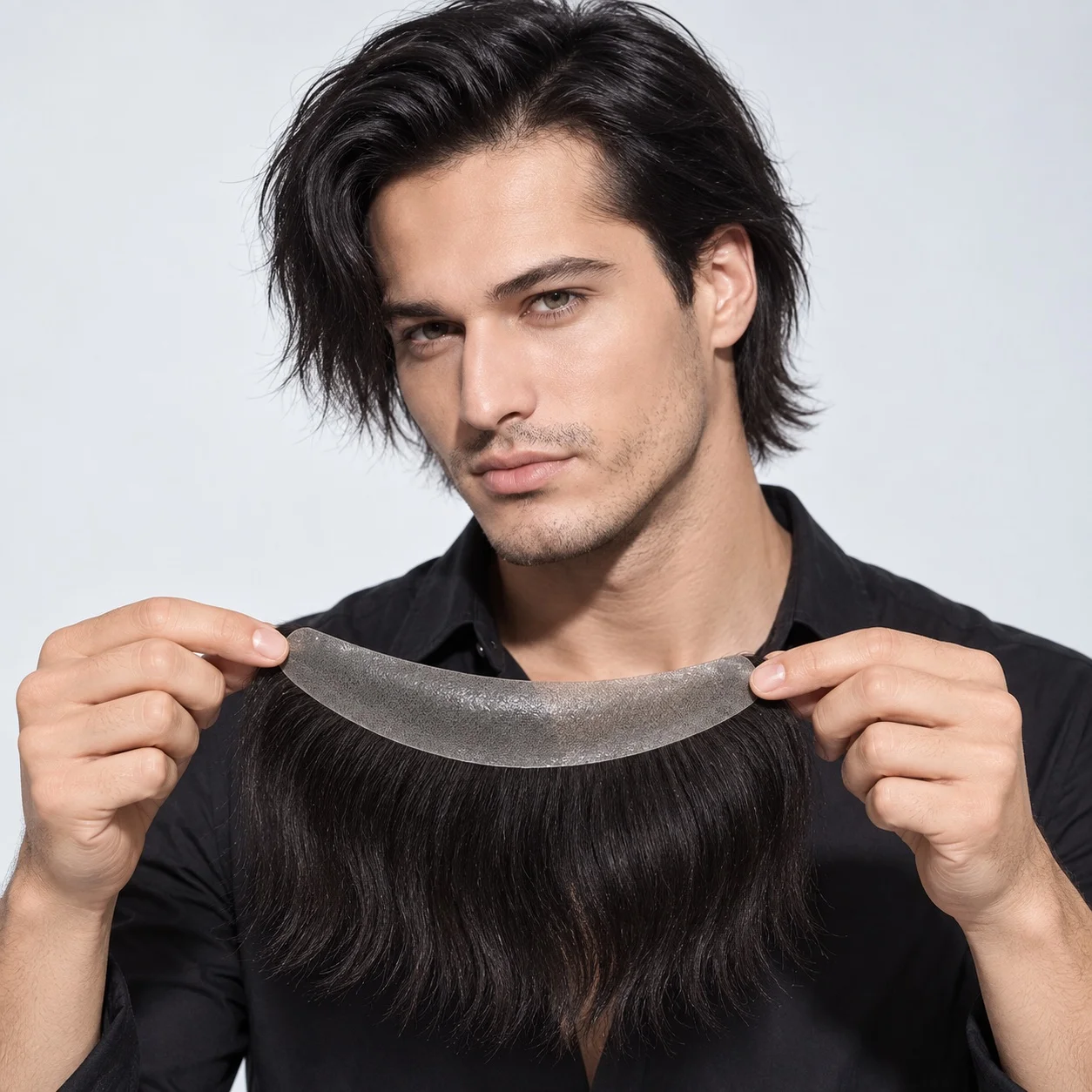 7x16cm V-Frontal Hairpiece for Men & Women, 6 Inch European Human Hair, Thin Skin PU, 40mm Wave, 120% Density