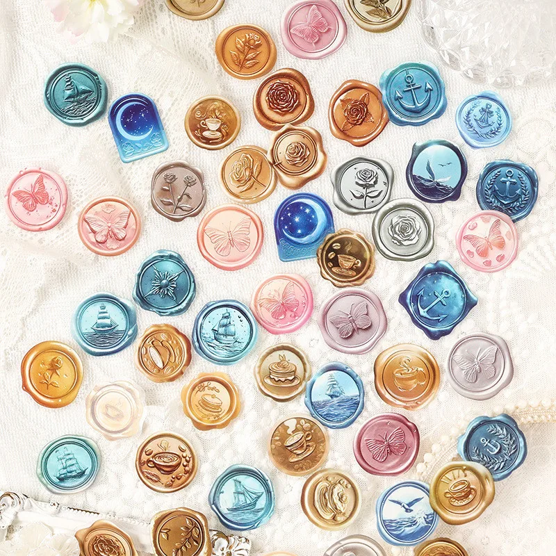 25 PCS PET Wax Seal Stickers Creativity Adhesive Diy Sticker Hand Made Decorative Junk Journal Collage Stickers