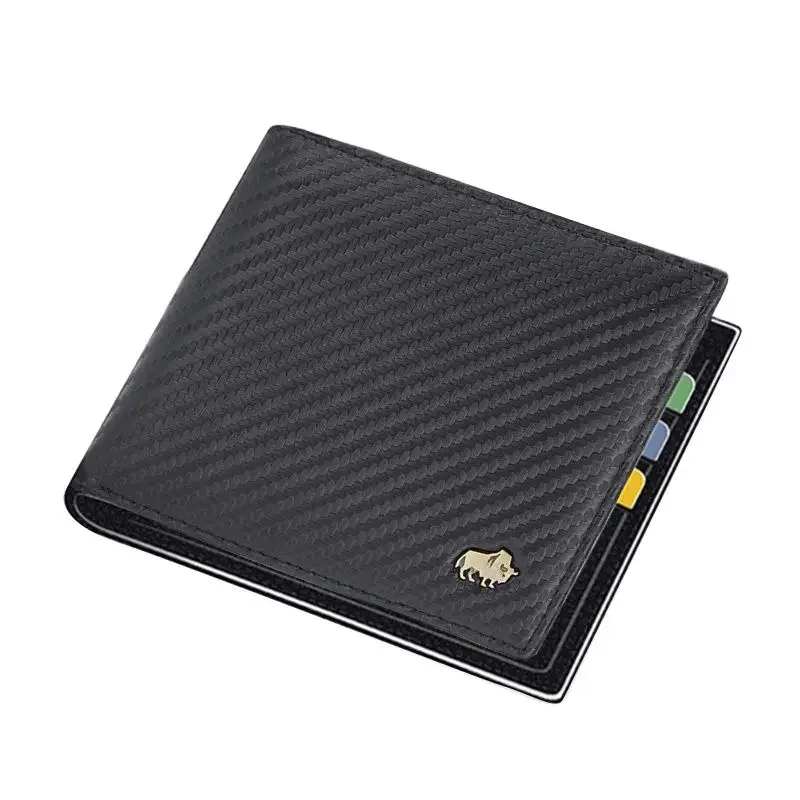 BISON DENIM Carbon Fiber Men Wallets Money Pocket Bag RFID Card Holder Bifold Man Wallet Luxury Best Gift