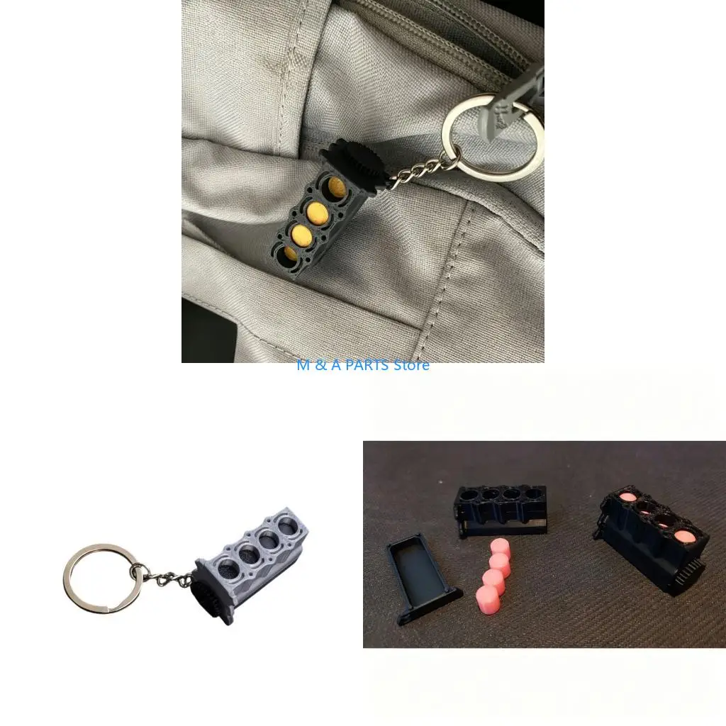 U1JF Detailed Engine Keychain with Interactive Piston Movement for Kid & Adult
