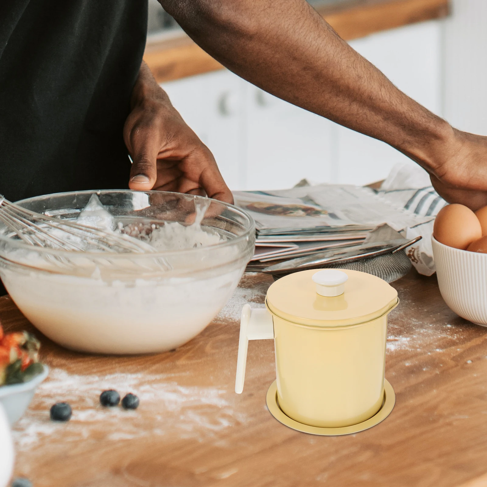 

Oil Refined Iron Lightweight Fat Strainer Oil Storage Container Dispenser Grease Can For Bacon Frying Filtered Jug Ghee