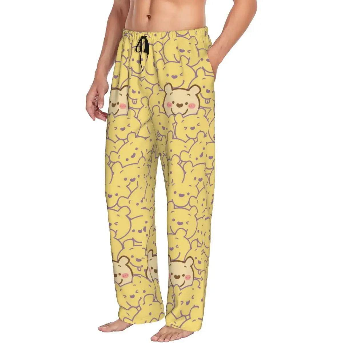 Custom Winnie The Pooh Winnie Faces Pajama Pants Men Cartoon Animation Lounge Sleep Stretch Sleepwear Bottoms with Pockets