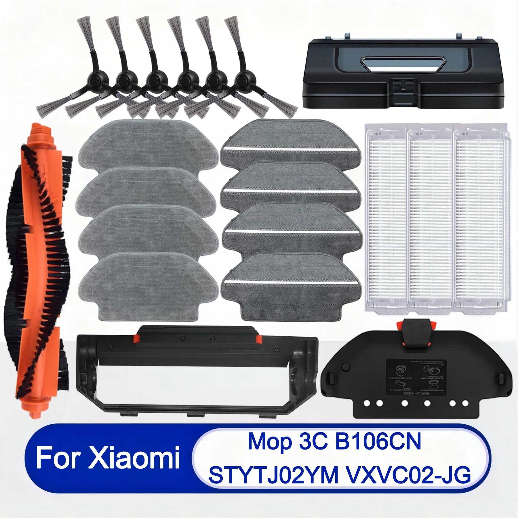 

For Xiaomi Robot Vacuum S10，S12，T12，B106GL，Mop 2S，XMSTJQR2S，3C B106CN Replacement Parts：Main Side Brush，HEPA Filter，Mop Cloth