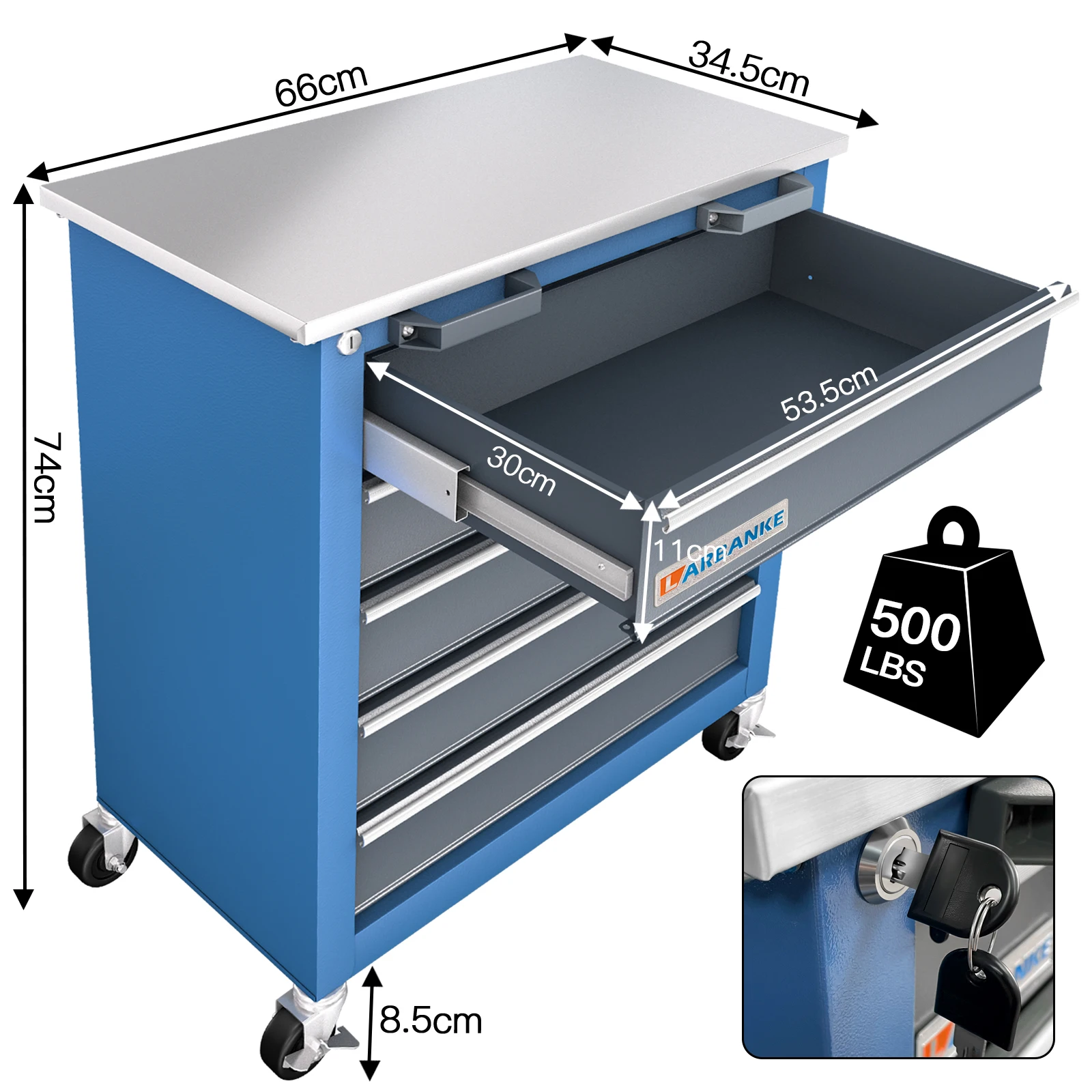 5-Drawer Tool Chest,Tool Cabinet on Wheels with Keyed Locking System and Drawer Liners,Tool Chest with Link Buckle