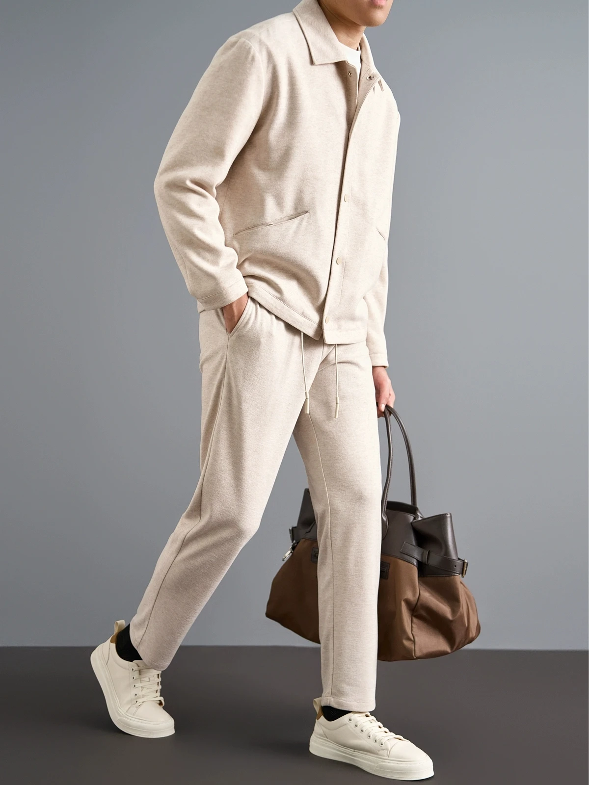 

JSBD Autumn and winter high-end knitted wool blend old money style single breasted coat men's slim solid color sportswear suit