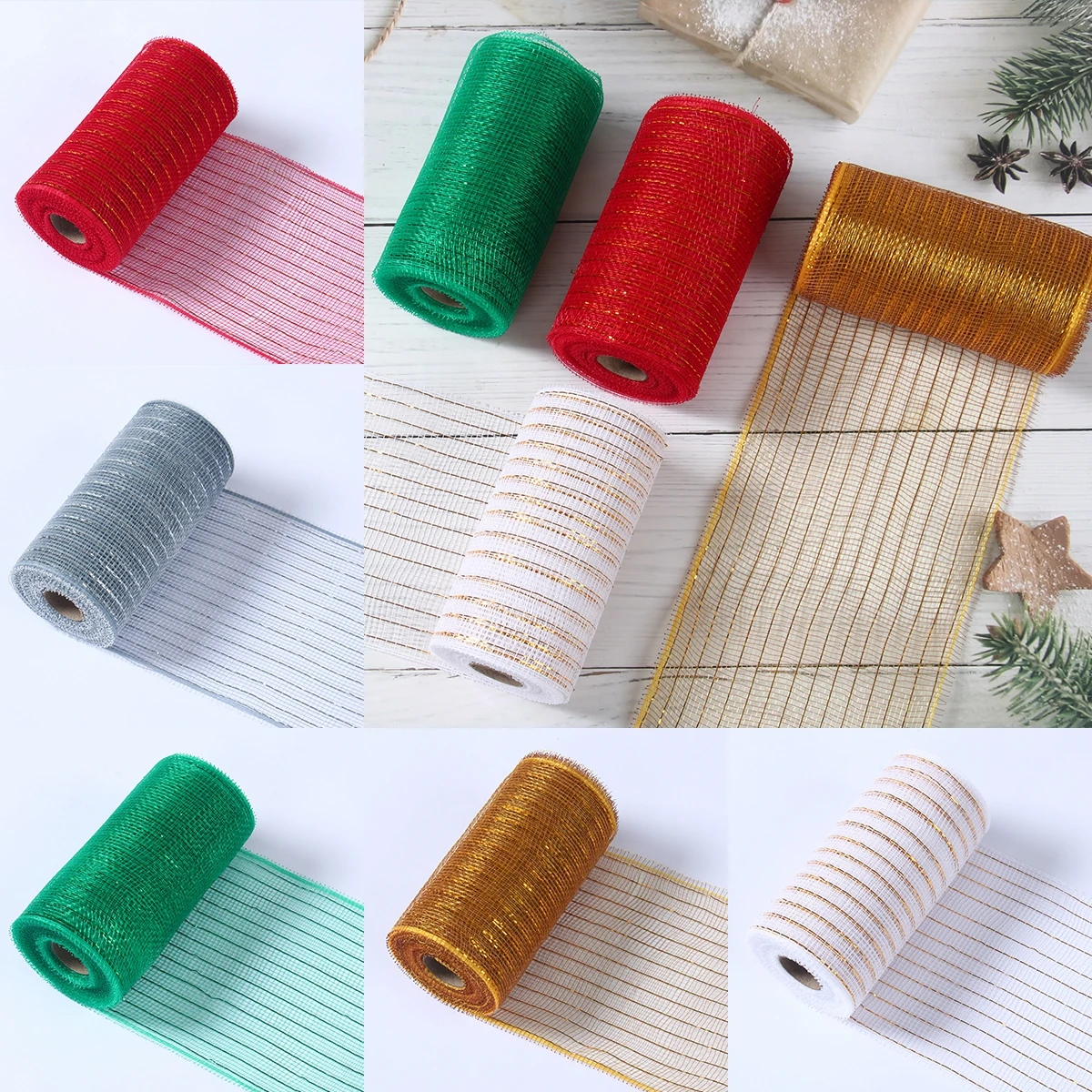 クリスマスツリーメッシュチュールロール、布製フラワーガーランド、ハロウィーンリボン、ギフトボックス、ラッピングパーティー、DIY装飾、ガーゼ、10ヤード