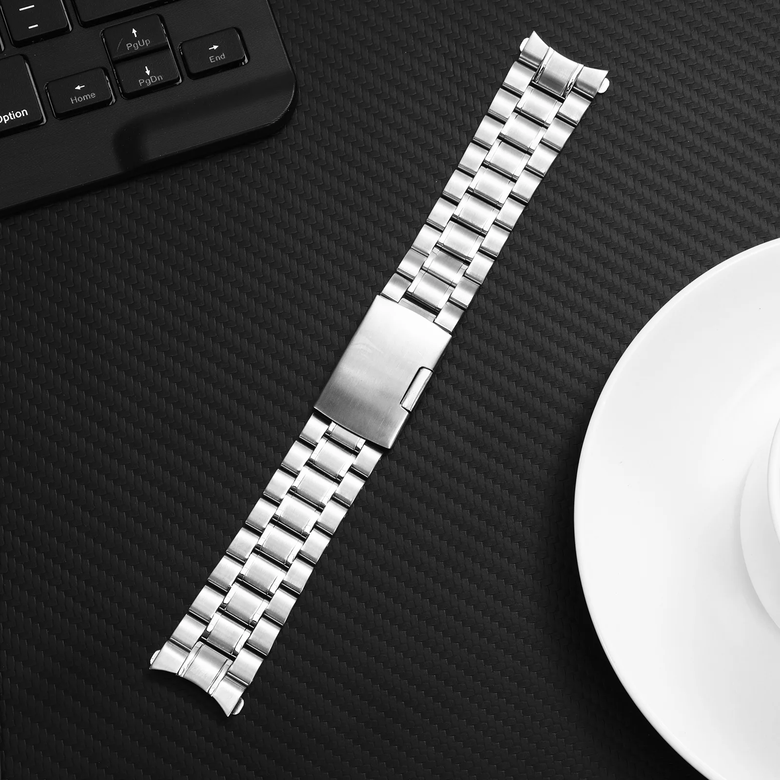 

22mm Stainless Steel Watch Band 180mm Length 3 5mm Thickness Foldover Clasp Black Curved End Replacement Spring Bars Included