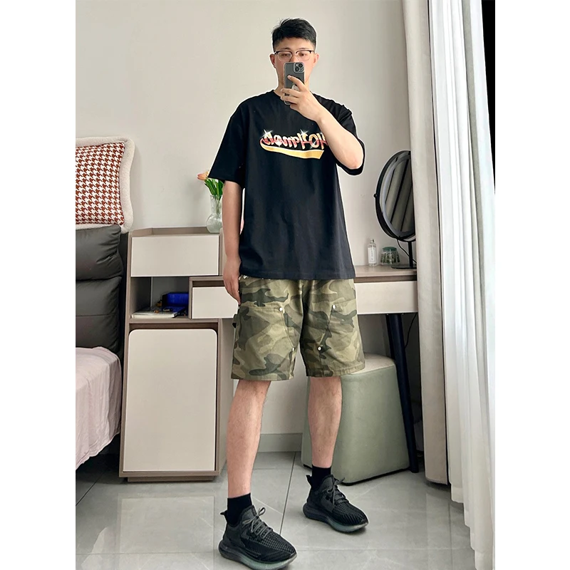 

Мужские летние брюки-карго в американском камуфляжном стиле с дизайнерским принтом, повседневные, для работы, в уличном стиле, крутые, укороченные (до колена)