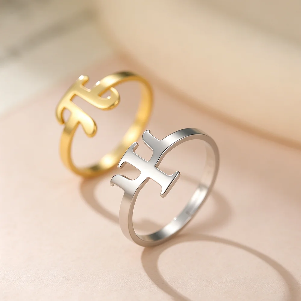 Greek Letter Pi Psi Symbol Adjustable Ring Women Stainless Steel Gold Color Finger Rings Psychology Mathematics Jewelry