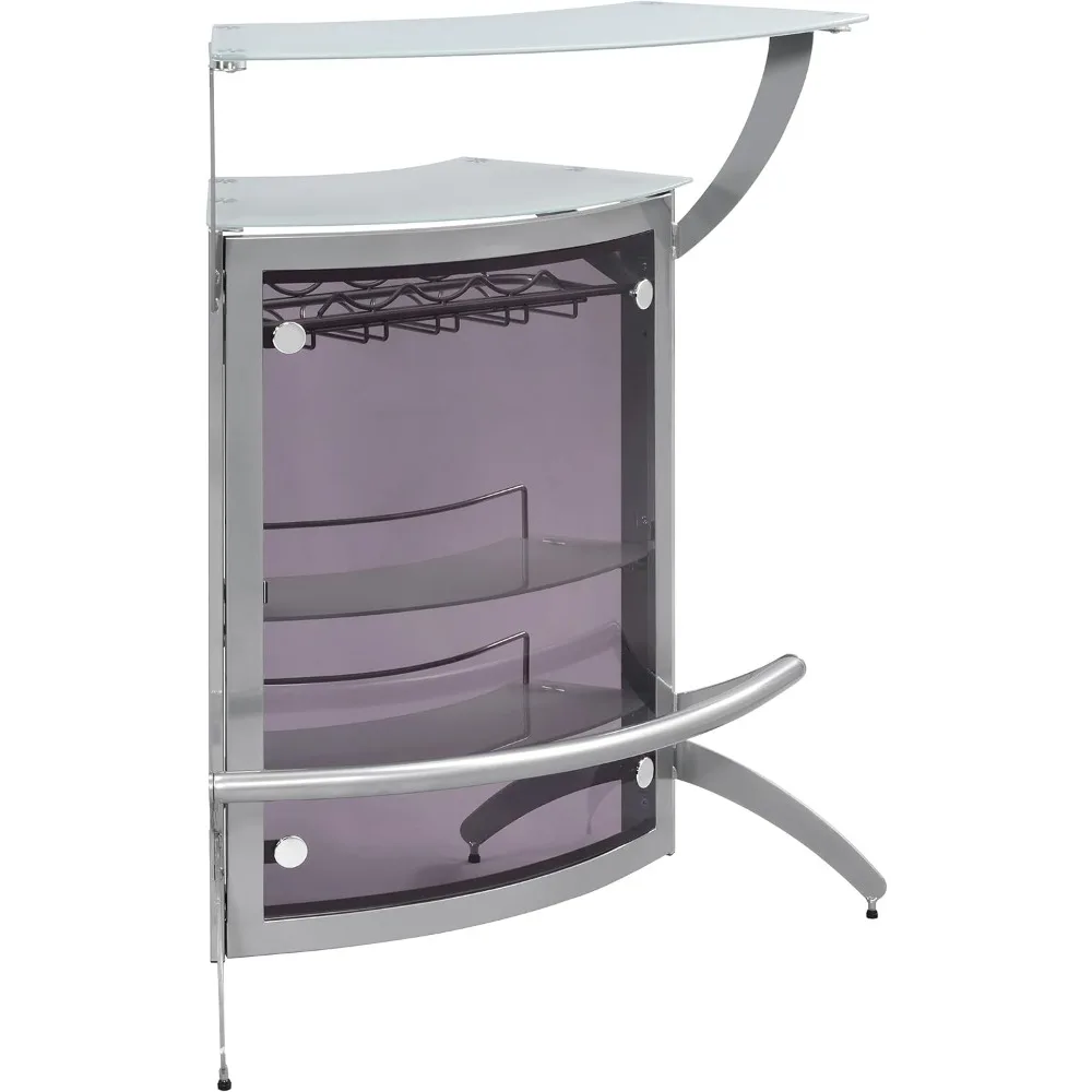 

Curved Metal and Glass Home Bar Cabinet with 2 Shelves, Wine Rack, and Stemware Storage - Dallas, Coaster Home Furnishings