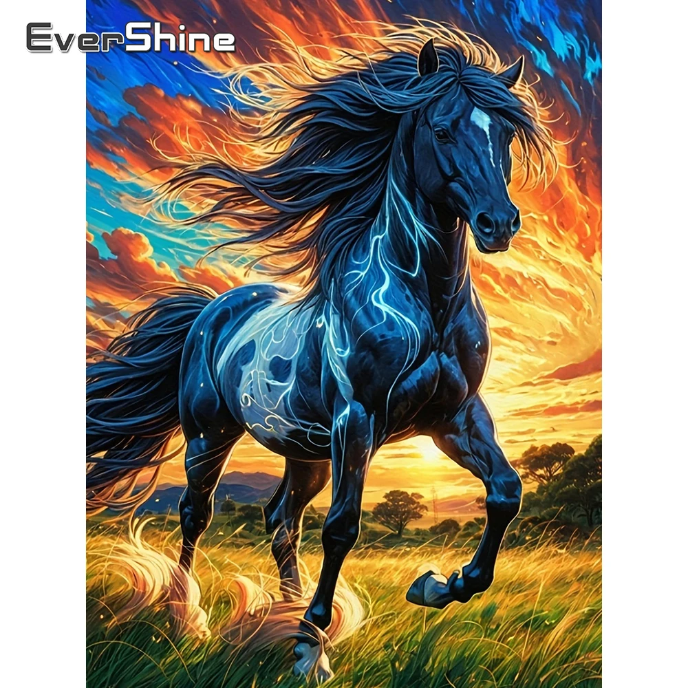 Evershine Diamant-Mosaik Pferd Vollquadratische Strass-Stickerei Tier DIY Kreuzstich Bastelset Malerei Wolken Wanddekoration