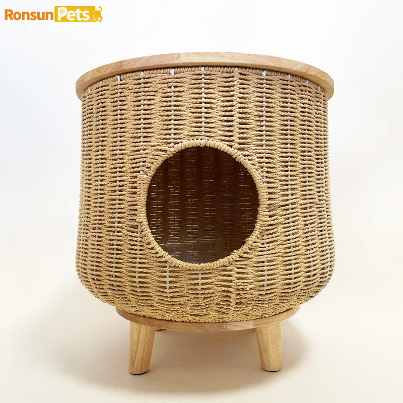 Solid wood cat nest, coffee table, pet shared furniture, rattan cat nest, living room, floor-to-ceiling cat table, small apartme