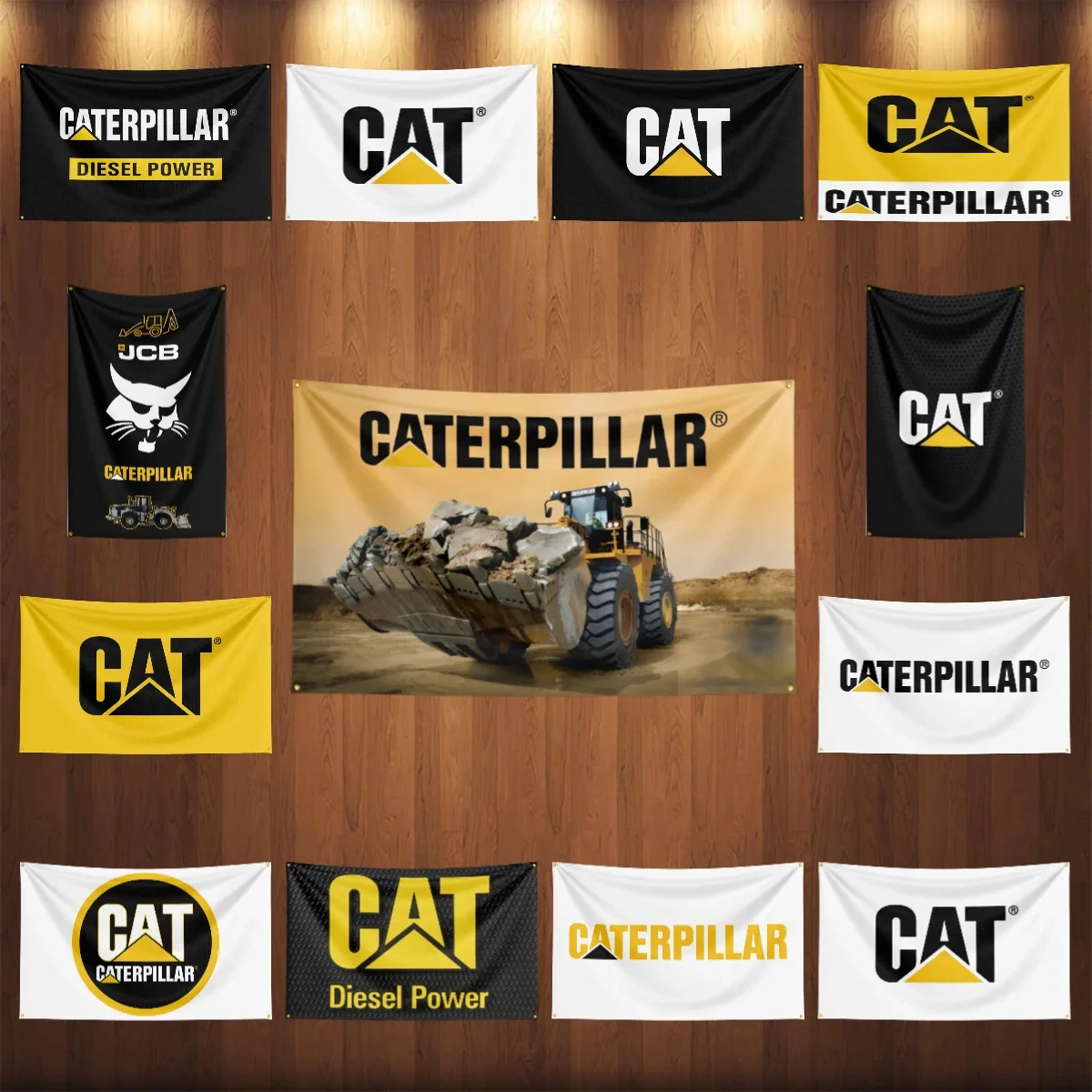 90x150CM Caterpillars Excavator Flag Polyester Printed Excavator Banner For Decor