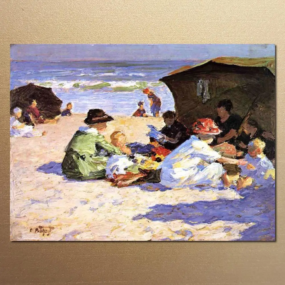 

High Quality Hand Painted Oil Painting Children on the Beach A Day at the Seashore Edward Henry Potthast Picture for Home Decor