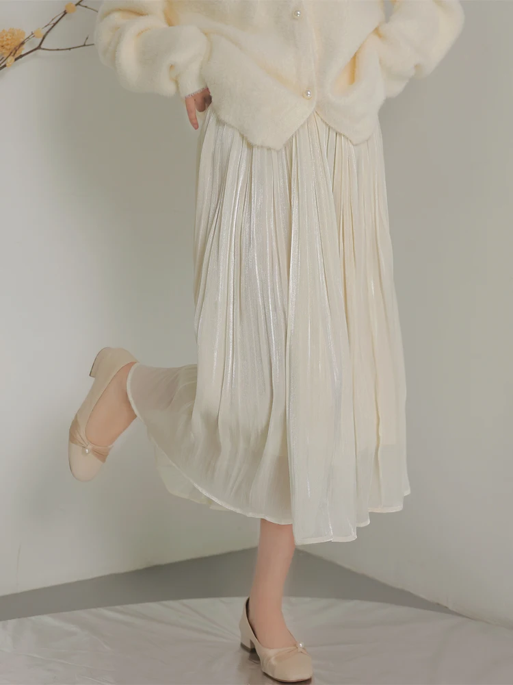 Elegant Ladylike  Inner Young Style Pleated Skirt Slimming Hip Covering Autumn New Arrival Polyester Fabric A-Line S...