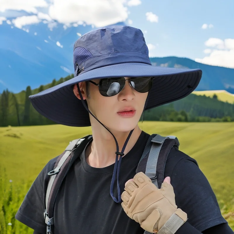 تسلق الجبال قبعة الشمس الرجال الصيف قبعة صيد الشمس حماية قبعة ظلة قبعة بحافة كبيرة حافة الأشعة فوق البنفسجية حماية قبعة رجالي 2