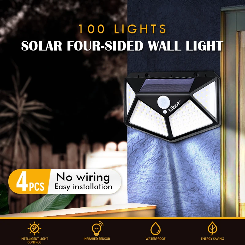 

100 LED Solar LED Light Outdoor Solar Wall Lamp PIR Motion Sensor Lamp Waterproof Solar Light for Garden Decoration Street Light