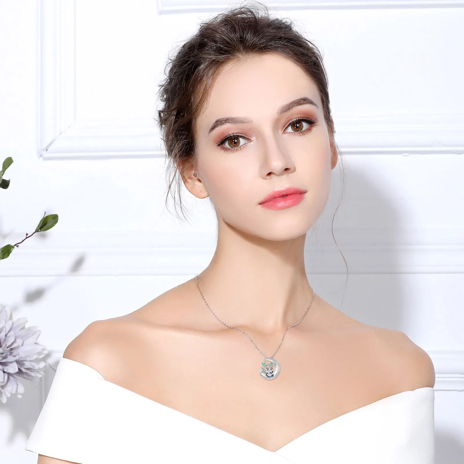Eudora 925 Sterling Silver Cute Panda Necklace AAACubic Zirconia Moon Pendant Elegance Woman Jewelry Exquisite Party Gift image 6
