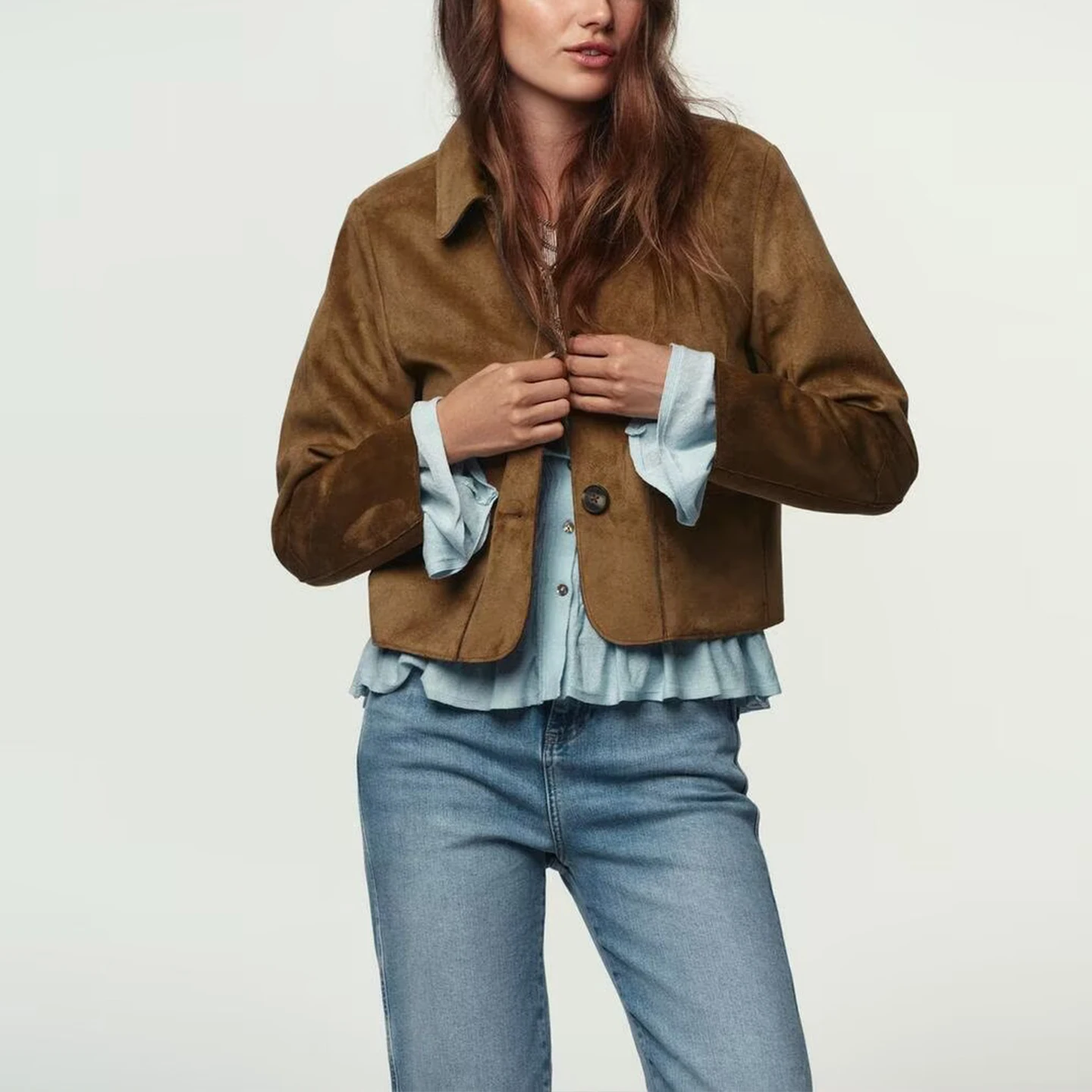 

Осень 2023, женское повседневное пальто Sle ort Jaet, двухстороннее пальто из искусственной кожи с эффектом двухцветного пальто, застежка на пуговицы, подставка