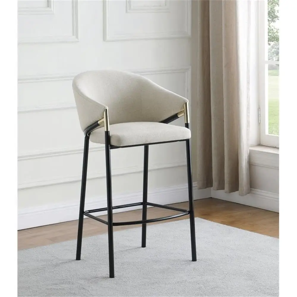 Square Sloped Arm Bar Stool Beige & Glossy Black Set of 2, Customized