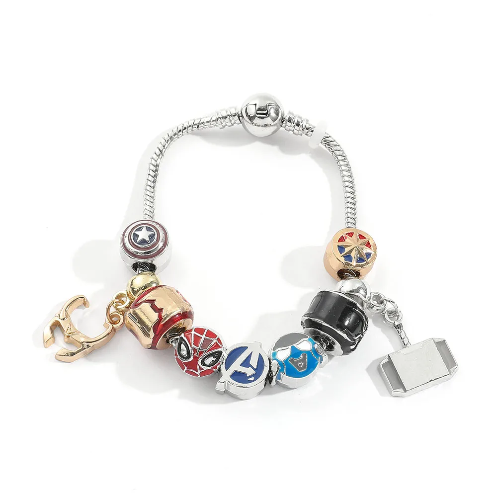 Marvel Avengers Bracelet Superhero Spiderman Iron Man Captain America Metal Beads Pendant DIY Bracelet Trend Jewelry