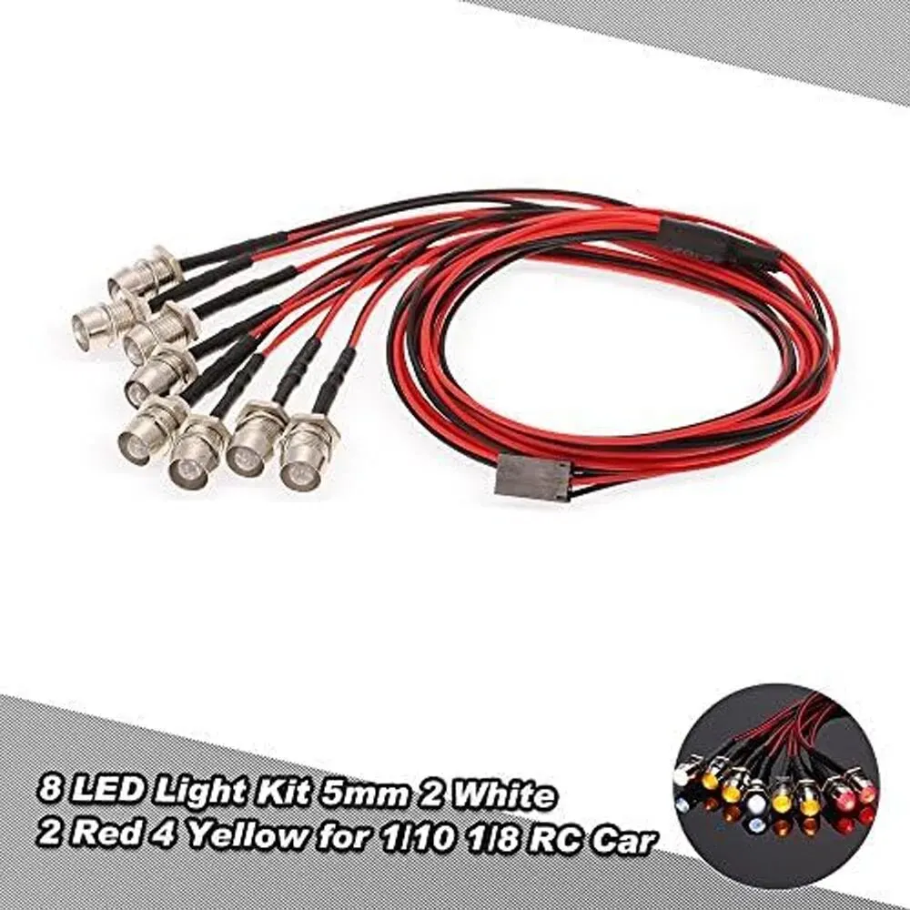 8Pcs RC LED Light Accessories RC Headlights/Taillight Kits for 1/10 1/8 for Traxxas Tamiya ARRMA HSP Redcat Axial SCX10 RC Cars