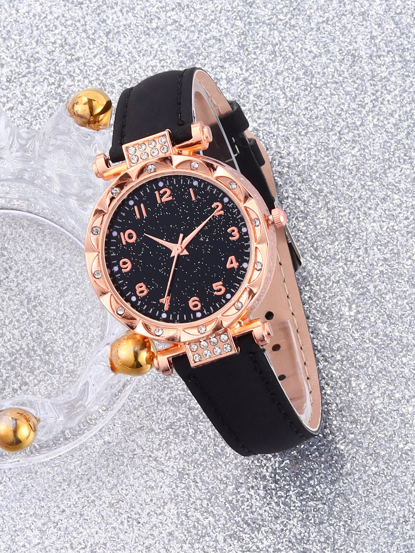 Fashion classic Black Skin women's quartz watch with butterfly diamond necklace jewelry set analog watch gift