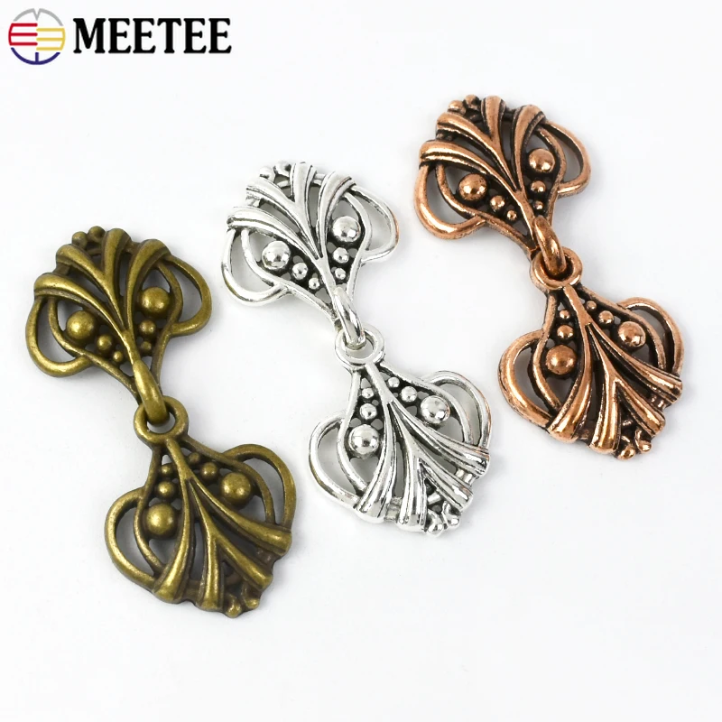 5/10pcs Meetee 25X55mm Metal Buckle Retro Hook Buttons for Cloak Sew-On Hooks Clasp DIY Coat Garment Button Decorative